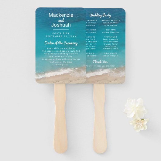 Tropical Sand Beach Shore Wedding-programma Handwaaier (Voorkant en achterkant)