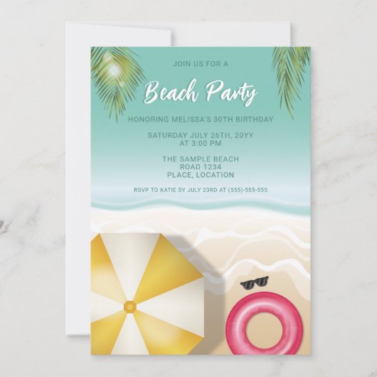 Tropical Sand Beach Waves Blauwgroen Verjaardagsfe Kaart (Voorkant)