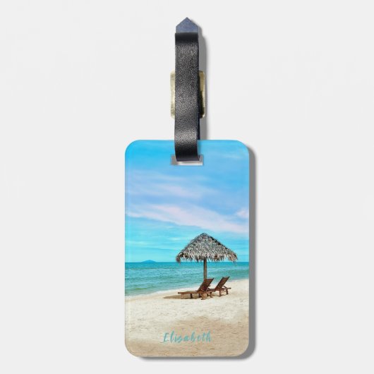 Tropical Sandy Beach Aangepaste naam Bagagelabel (Achterkant verticaal)