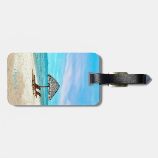 Tropical Sandy Beach Aangepaste naam Bagagelabel (Achterkant horizontaal)