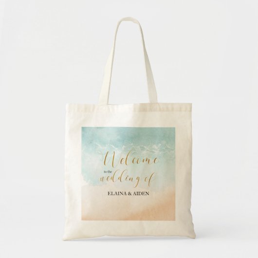 Tropical Sandy Ocean Beach Bruiloft Welkom Tote Bag (Voorkant)
