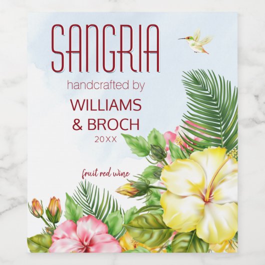 Tropical Sangria Wedding Wijn Etiket (Enkel label)