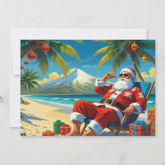 Tropical Santa Beach Christmas Flat Holiday Card Feestdagenkaart (Voorkant)
