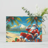 Tropical Santa Beach Christmas Flat Holiday Card Feestdagenkaart (Staand voorkant)