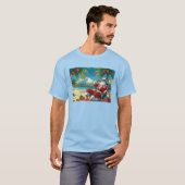 Tropical Santa Beach Christmas Flat Holiday Card T-shirt (Voorkant volledig)