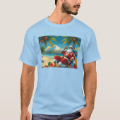 Tropical Santa Beach Christmas Flat Holiday Card T-shirt (Voorkant)