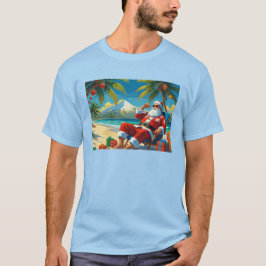 Tropical Santa Beach Christmas Flat Holiday Card T-shirt