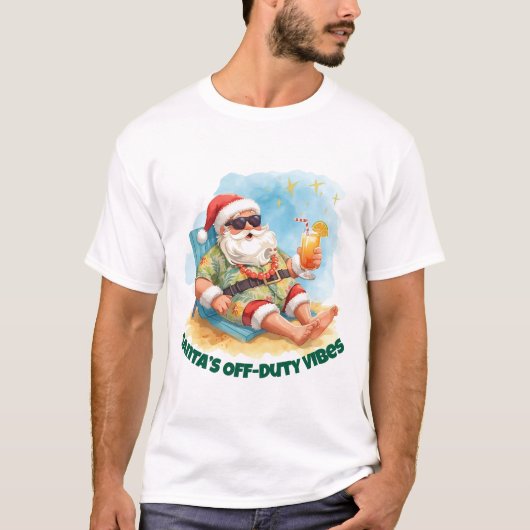 Tropical Santa Beach Vibes – Funny Christmas T-shirt (Voorkant)