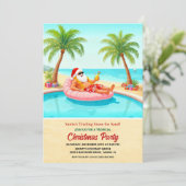 Tropical Santa Christmas Pool Party Invitation Kaart (Staand voorkant)