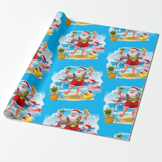 Tropical Santa Cruise Rubber Duck Cadeaupapier (Uitgerold)