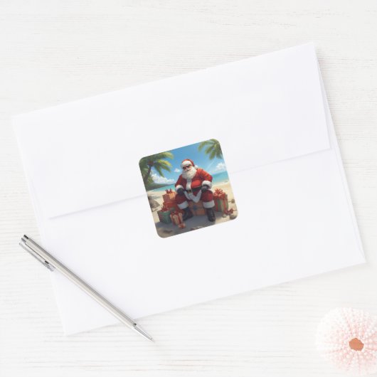 Tropical Santa Sticker – Christmas on the Beach (Envelop)