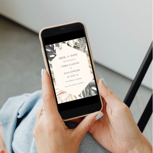 Tropical Save the Date Monstera Leaf Uitnodiging