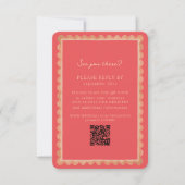 Tropical Scallop Border Pink QR Wedding RSVP Kaartje (Voorkant)