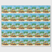 Tropical School Bus Christmas with Santa  Cadeaupapier (Vlak)