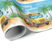 Tropical School Bus Christmas with Santa  Cadeaupapier (Rol Hoek)