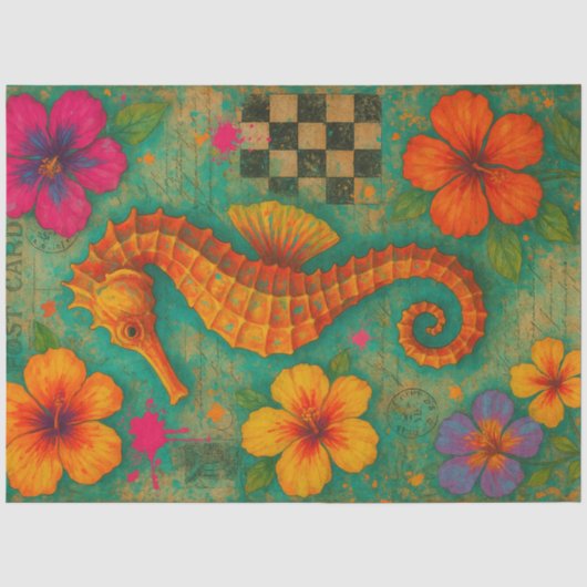 Tropical Seahorse Briefkaart Decoupage Boho Tissuepapier (Voorkant)