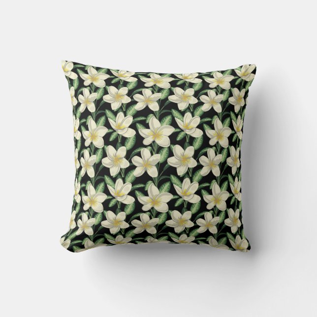 Tropical seamless pattern white flowers green leaf kussen (Voorkant)
