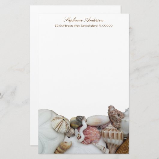 Tropical Seashell Border Persoonlijk Schrijfpapier Briefpapier (Voorkant / Achterkant)