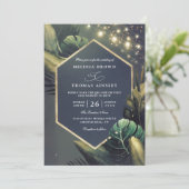 Tropical Seaside Night Gold Palms QR Code Wedding Kaart (Staand voorkant)