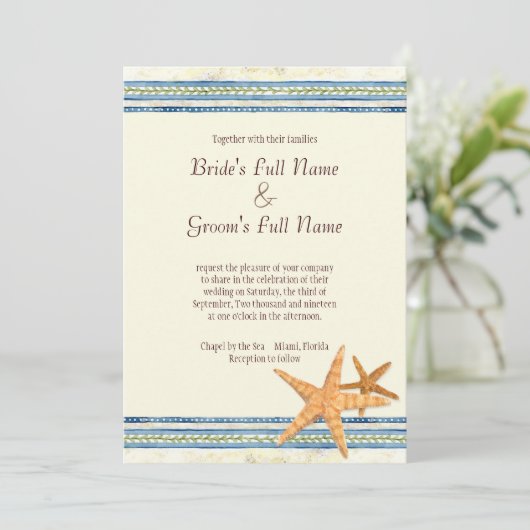 Tropical Shell Paradise - Uitnodiging voor bruilof (Staand voorkant)