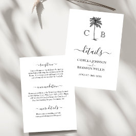 Tropical Simple Palm Monograms Wedding Informatiekaartje