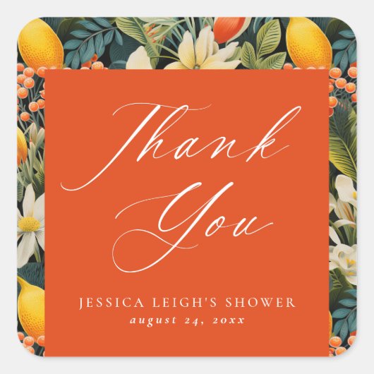 Tropical Sinaasappel Paradise Bedankt Vierkante Sticker (Voorkant)