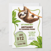 Tropical Sloth Birthday Invitation Kaart (Voorkant)