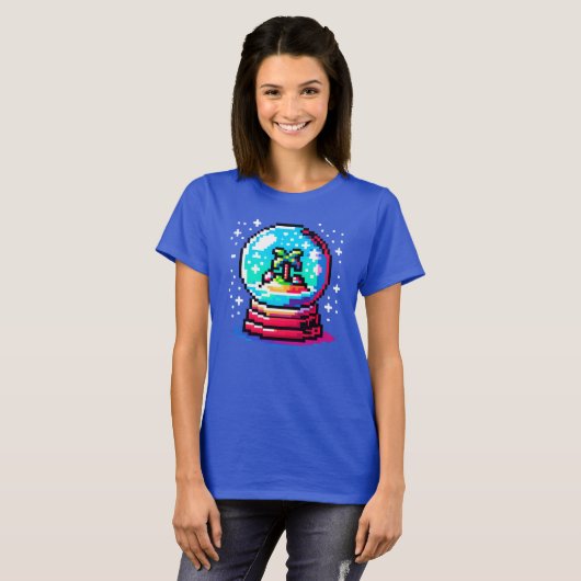 Tropical Snow Wereldbol Unique Pixel Art Beach Win T-shirt (Voorkant volledig)