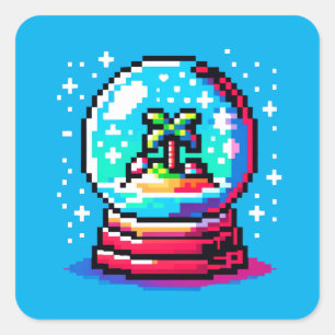 Tropical Snow Wereldbol Unique Pixel Art Beach Win Vierkante Sticker
