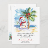 Tropical Snowman Home Sweet Home Card Aankondigingskaart (Voorkant / Achterkant)