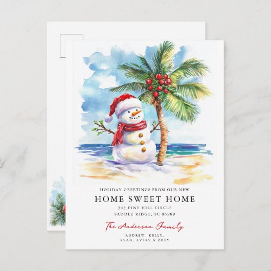 Tropical Snowman Home Sweet Home Card Aankondigingskaart (Voorkant / Achterkant)