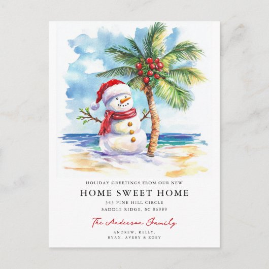 Tropical Snowman Home Sweet Home Card Aankondigingskaart (Voorkant)