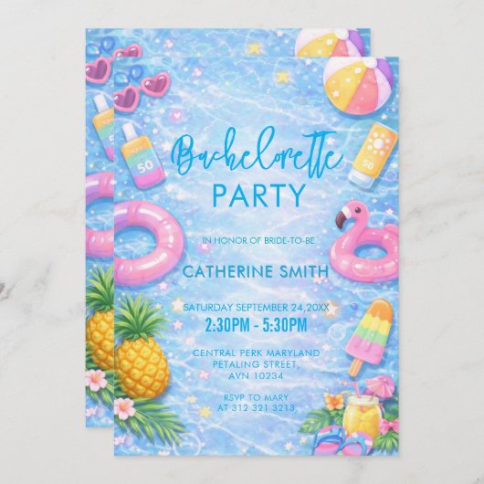 Tropical Sparkle Bachelorette Pool Party Kaart (Voorkant / Achterkant)