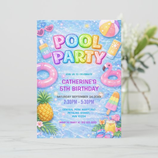 Tropical Sparkle Fun Pool  Party Birthday Kaart (Staand voorkant)