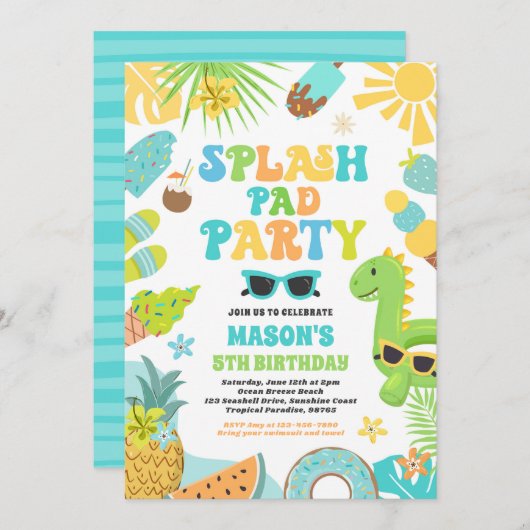 Tropical Splash Pad Zomer Verjaardagsfeest Kaart (Voorkant / Achterkant)