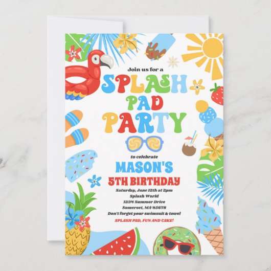 Tropical Splash Pad Zomer Verjaardagsfeest Kaart (Voorkant)