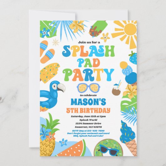 Tropical Splash Pad Zomer Verjaardagsfeest Kaart (Voorkant)