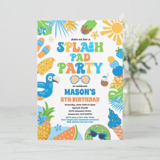 Tropical Splash Pad Zomer Verjaardagsfeest Kaart (Staand voorkant)
