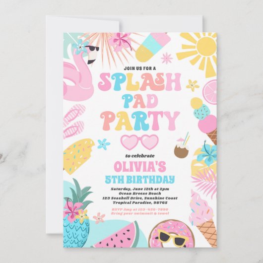 Tropical Splash Pad Zomer Verjaardagsfeest Kaart (Voorkant)