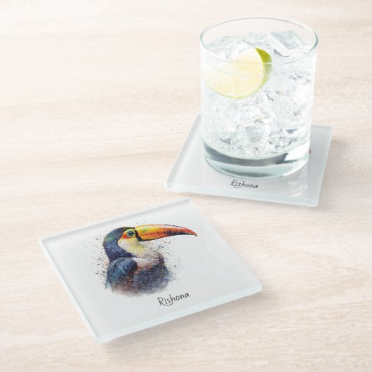 Tropical Splendor Toucan, op maat Glazen Onderzetter (Schuin)