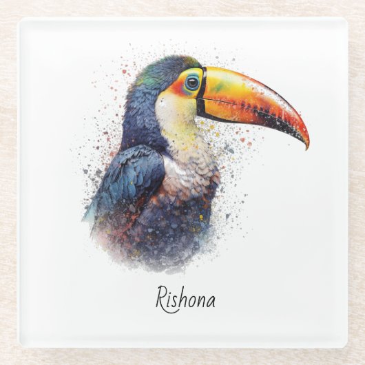 Tropical Splendor Toucan, op maat Glazen Onderzetter (Voorkant)