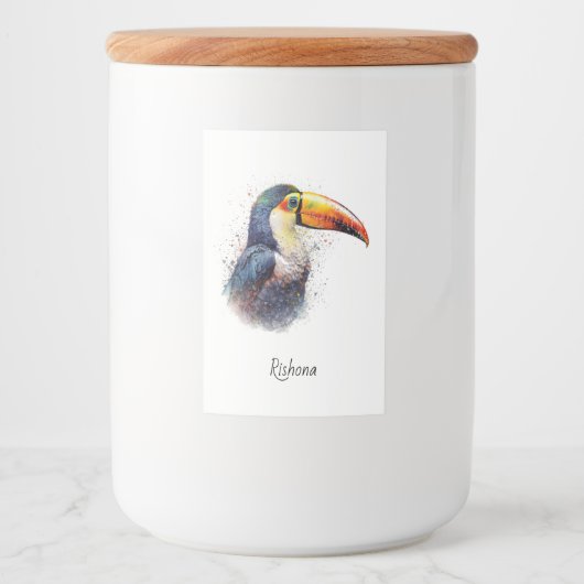 Tropical Splendor Toucan, op maat Voedselcontainer Etiket (Voorkant)