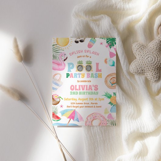 Tropical Splish Pool Party Verjaardag Kaart