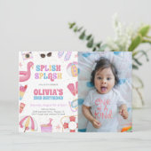 Tropical Splish Pool Party Verjaardagsfoto Kaart (Staand voorkant)