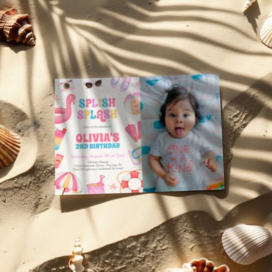 Tropical Splish Pool Party Verjaardagsfoto Kaart