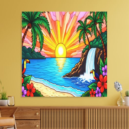 Tropical Stained Glass Inspired Canvas (Insitu (Woonkamer))