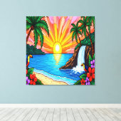 Tropical Stained Glass Inspired Canvas Afdruk (Insitu (Houten vloer))