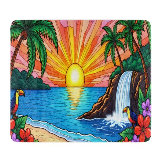 Tropical Stained Glass Inspired Cutting Board Snijplank (Voorkant)