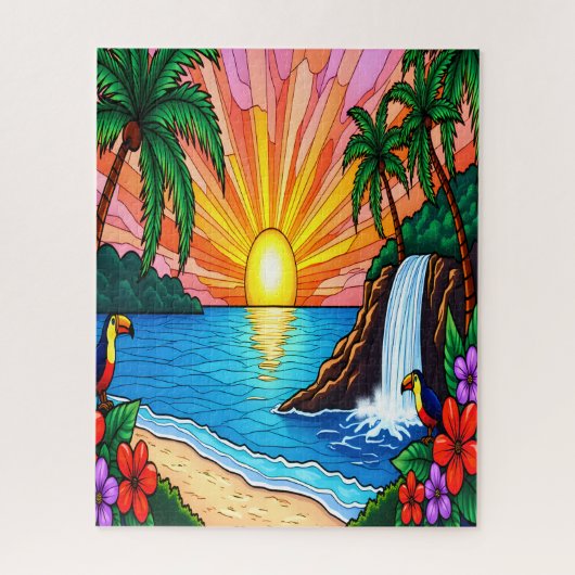 Tropical Stained Glass Inspired Puzzle Legpuzzel (Verticaal)