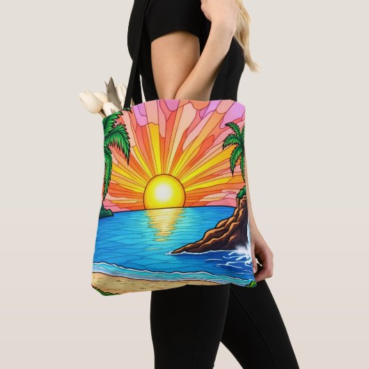 Tropical Stained Glass Sunset Tote Bag (Dichtbij)